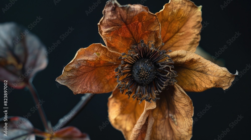 Poster a detailed shot of a flower against a dark backdrop. suitable for various design projects