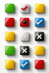 Various colored buttons with check mark symbol. Suitable for web design projects