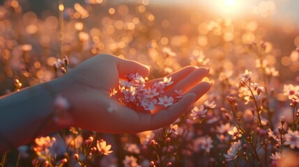 Decorated Nails Bloom in a Serene Spring Meadow at Dawn