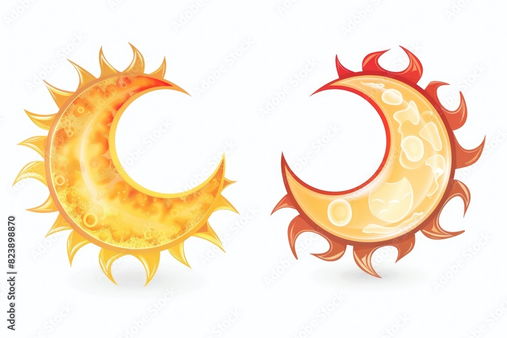 Poster sun and crescent on a white background. suitable for various design projects