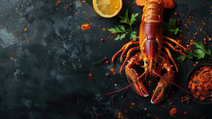 A fresh lobster served with a slice of lemon and parsley. Perfect for seafood lovers