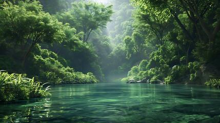 Obraz premium Pristine Forest with Crystal-Clear River