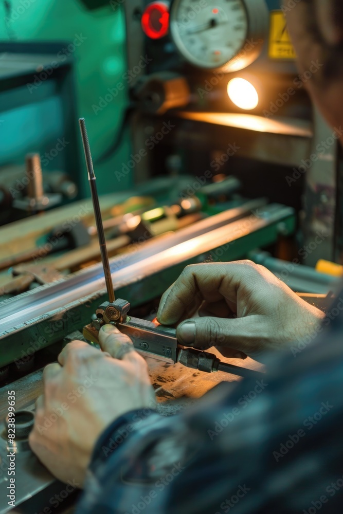 Poster A man working on a machine in a factory. Suitable for industrial concepts
