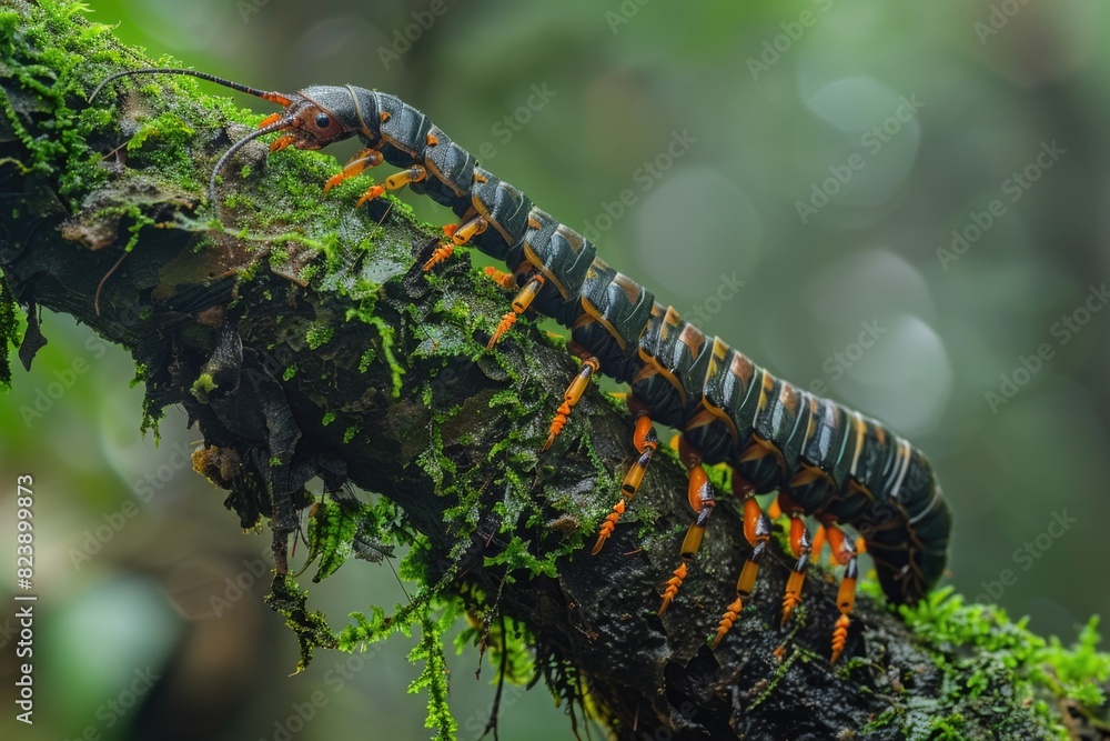 Poster Detailed close up of a bug on a tree branch. Suitable for nature and wildlife themes