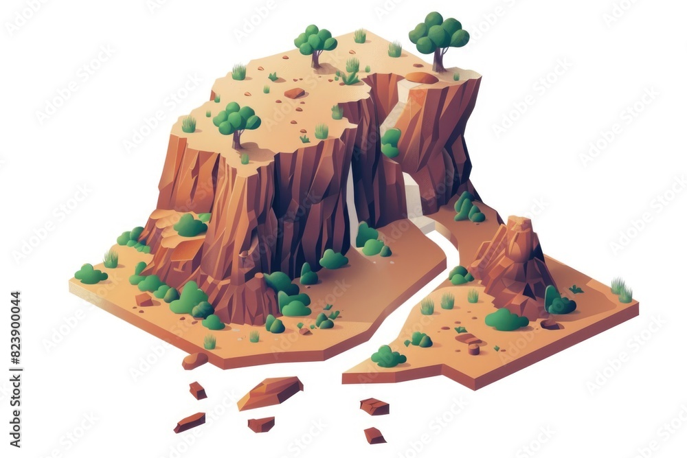 Poster Geometric low polygonal landscape with trees and rocks. Suitable for nature and environment concepts