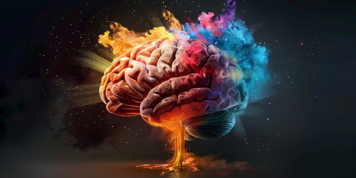 Concept art of a human brain exploding with knowledge and creativity.