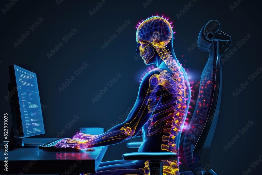 Aufkleber A person sitting at a desk with a laptop computer. Suitable for business and technology concepts