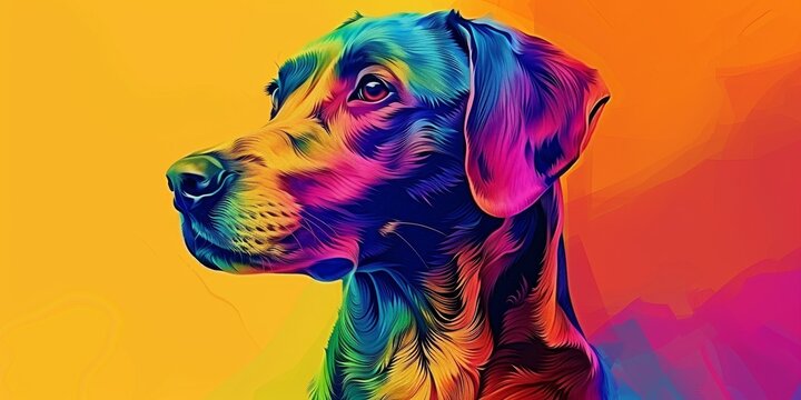 dog portrait in lgbtq pride rainbow colors concept art illustration