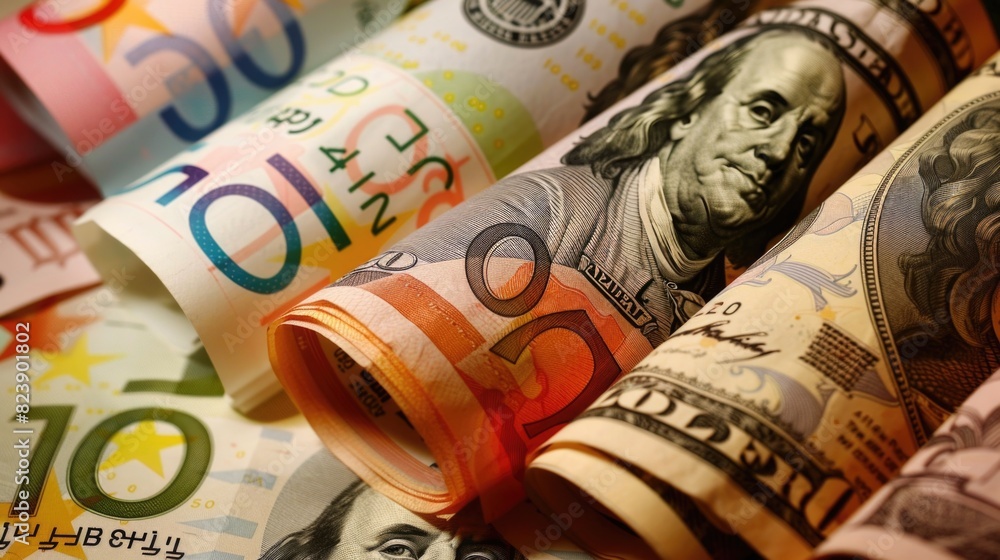 Poster a roll of money sitting on a table. suitable for finance concepts
