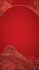 Abstract Image, Red Chinese Half Circle, Wallpaper, Background, Cell Phone and Smartphone Case, Computer Screen, Cell Phone and Smartphone Screen, 9:16 Format- PNG