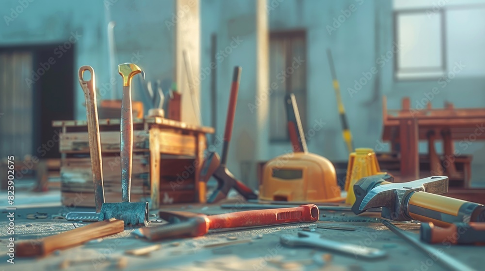 Aufkleber various tools arranged neatly on a table. ideal for diy projects or construction-themed designs