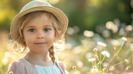Western Australia Day, portrait of a little girl in the national costume of Australia, a happy smiling child, a girl in a straw hat with a scythe in a meadow