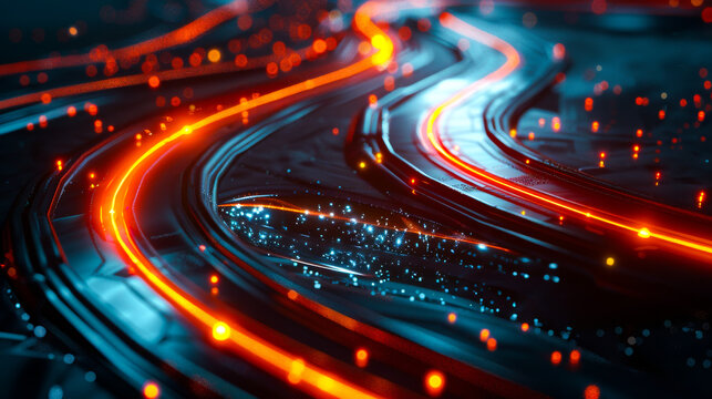 Dark Futuristic Roadmap with Glowing Paths
