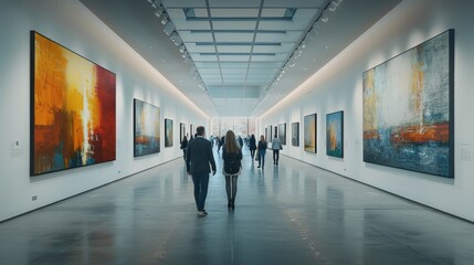 Group of People Walking Down a Hallway