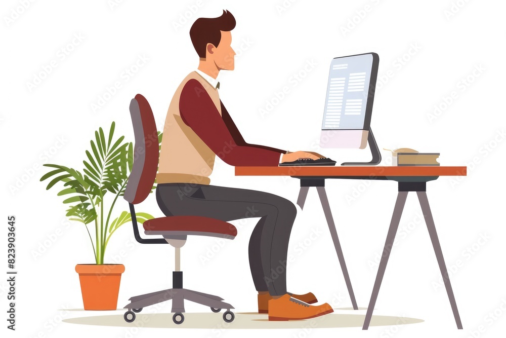 Leinwandbilder a man sitting at a desk using a computer. suitable for business and technology concepts