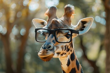 a giraffe wearing glasses with a cute face