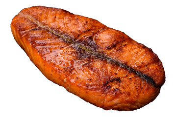 Fresh cooked delicious salmon steak with spices and herbs