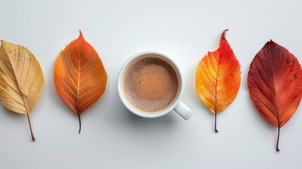 A Cup of Coffee Surrounded by Autumn Leaves