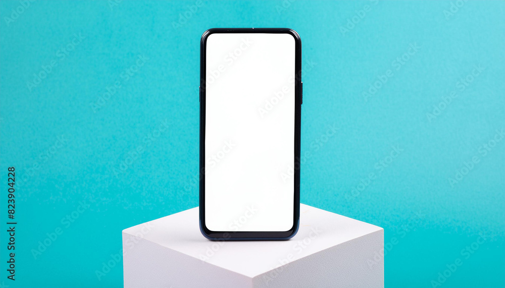 Poster Mobile phone on cube podium for display of app - Mockup