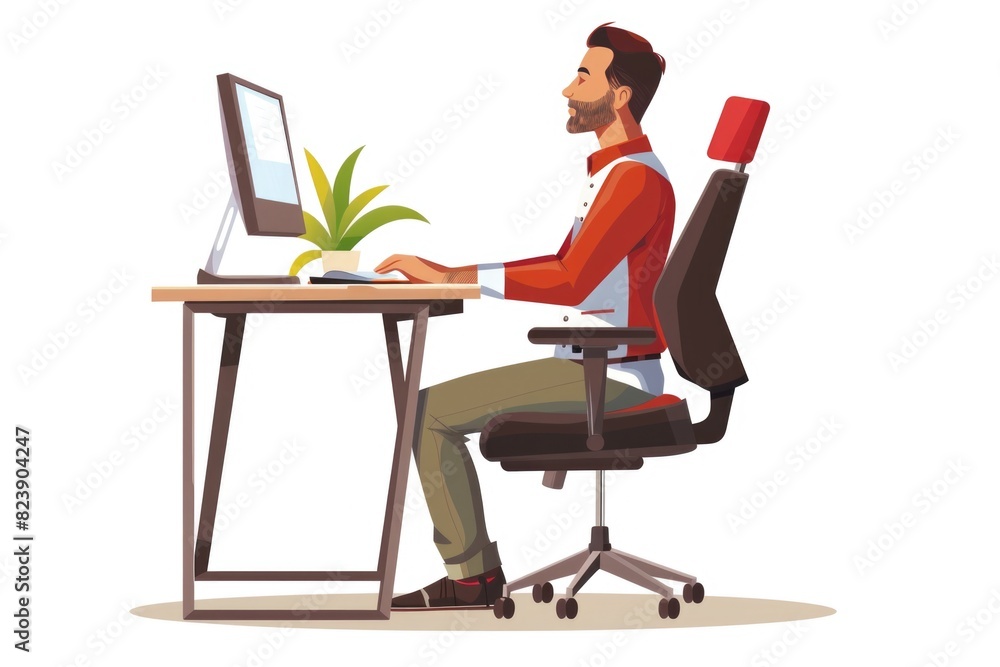 Aufkleber A man sitting at a desk using a laptop computer. Suitable for business concepts