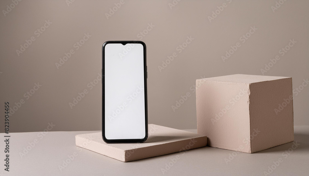 Aufkleber Mobile phone on cube podium for display of app - Mockup