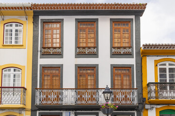 Wood windows on an old building on Terceira Island, Azores.