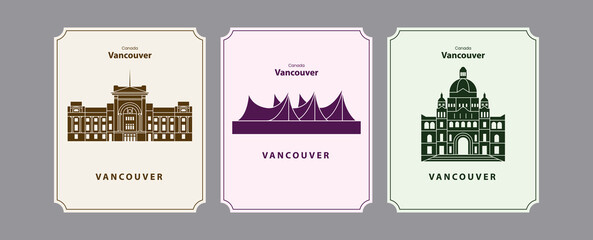 Naklejka premium Vancouver, Canada, architecture landmarks silhouette posters set