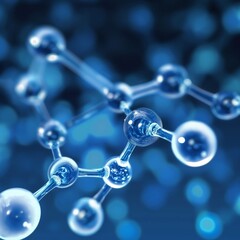 Molecular structure in a vibrant blue atomic field with blue background 