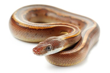 A close up of a snake on a white surface. Suitable for educational purposes