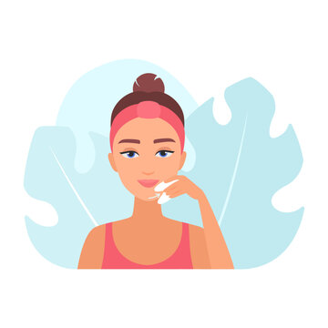 woman cleaning face with cotton pad clip art preview