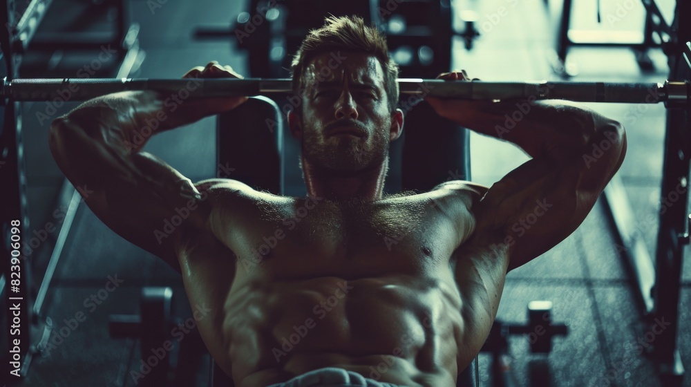 Poster a man performing a pull up exercise in a gym. suitable for fitness and workout concepts