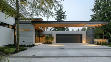 Modern house with empty driveway