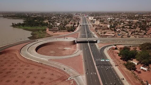 Aerial photography of a road with bridges in Burkina Faso.