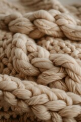 A close-up view of a knitted blanket on a bed. Suitable for home decor and cozy interior design concepts
