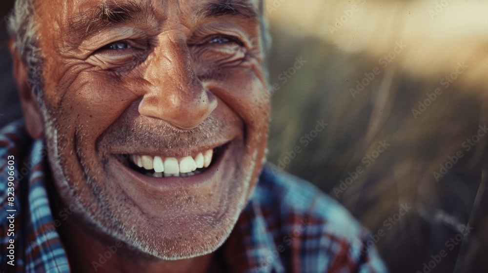 Aufkleber a close up of a man with a smile on his face, suitable for various projects