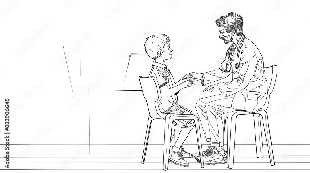 Poster a drawing of a man and a woman sitting at a table. suitable for various business and relationship co