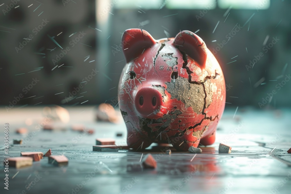 Poster a red piggy bank sitting on a table. perfect for finance concepts