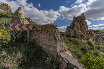 street and rock formation in cappadocia