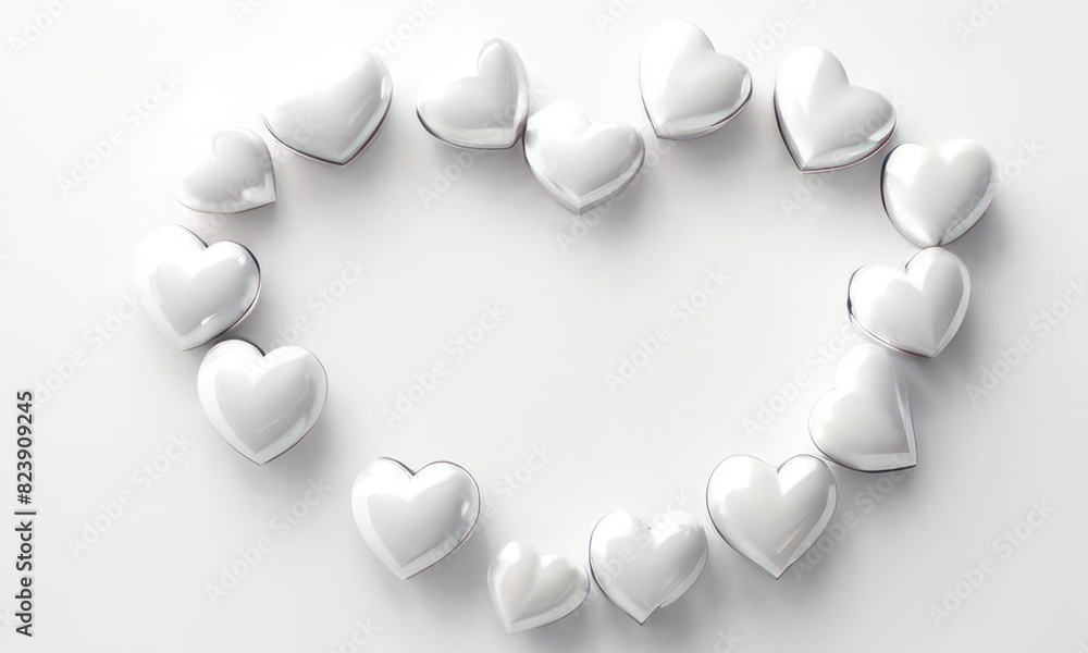 Fototapete White background with many red hearts all around it with empty space in center