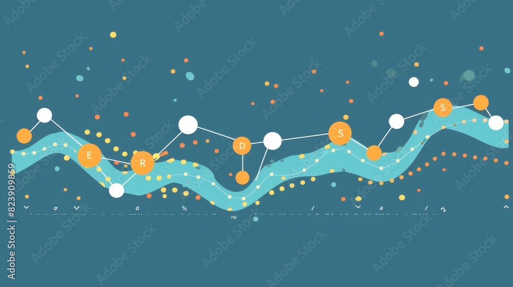 Aufkleber vivid color palette in a flow of statistical data points, showcasing trends and metrics in an engagi