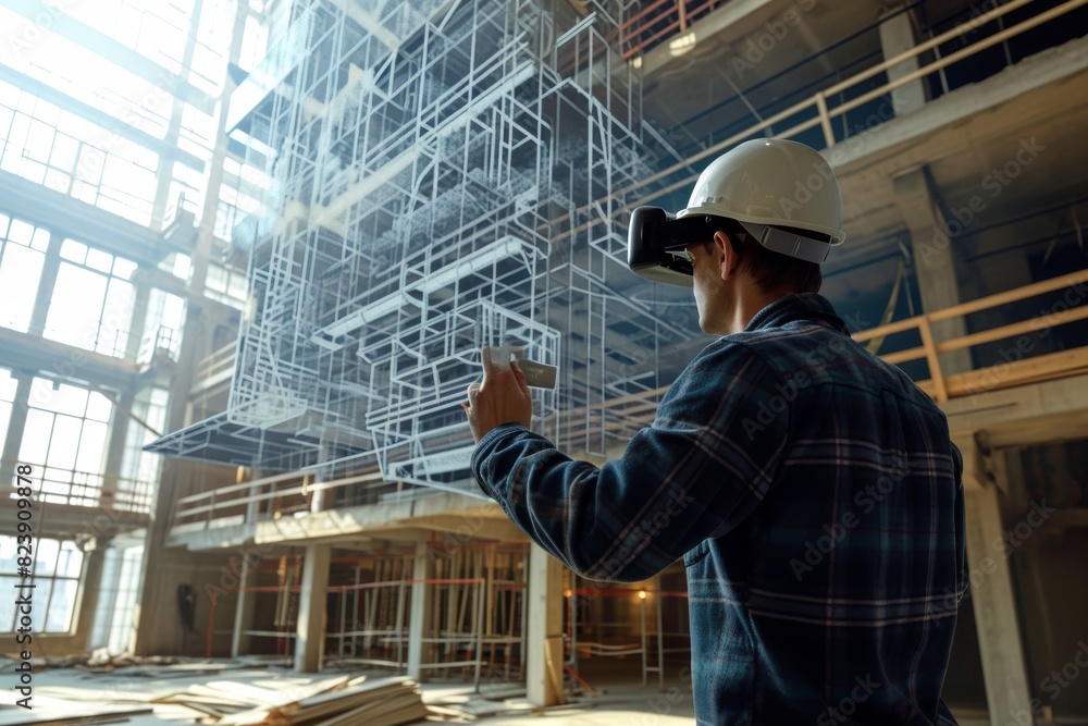 Poster An architect using augmented reality for building design making  , AI-generated