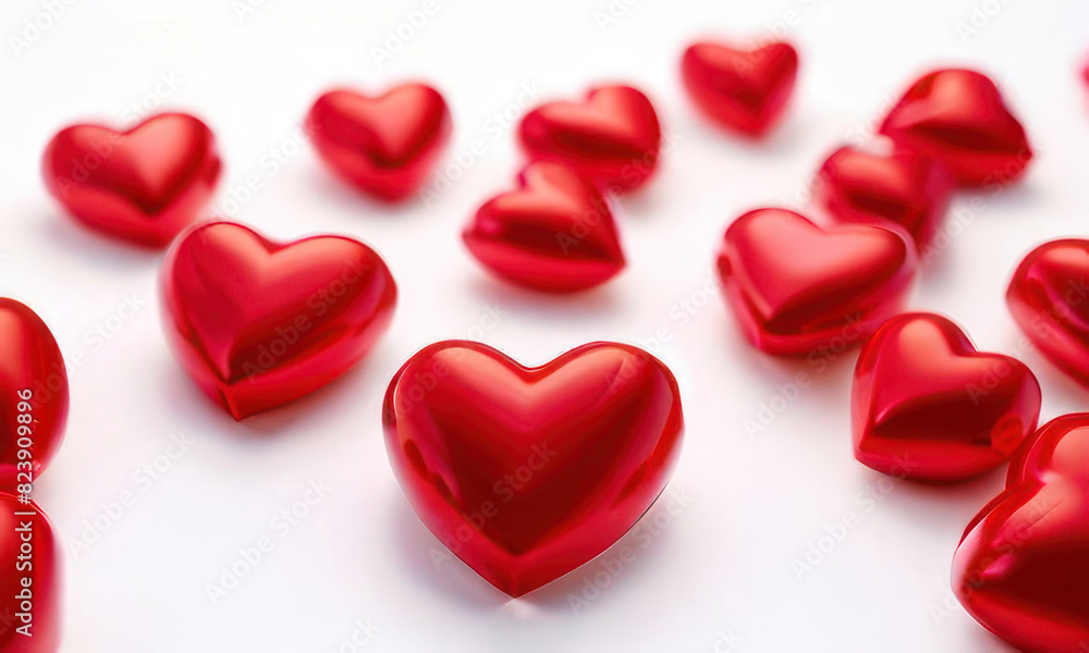 Poster white background with many red hearts all around it with empty space in center
