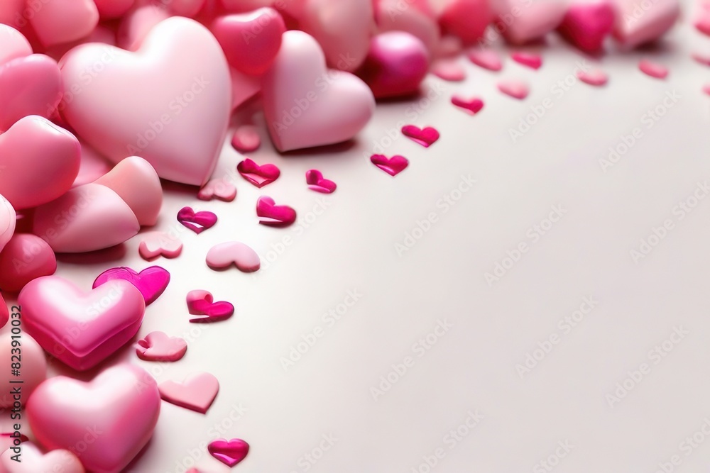 Poster white background with many red hearts all around it with empty space in center