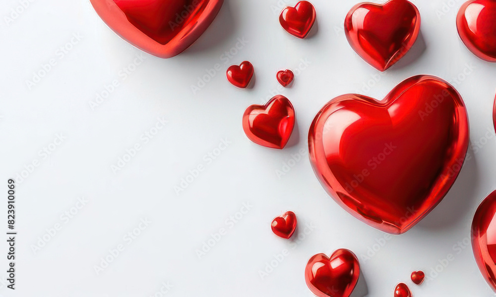 Aufkleber white background with many red hearts all around it with empty space in center