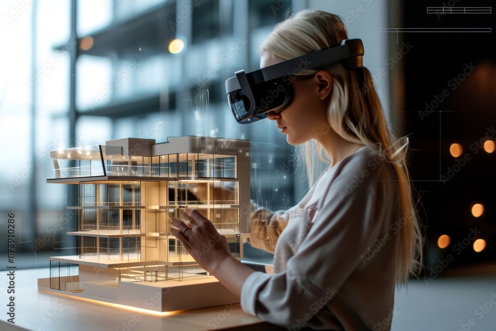 Poster an architect using augmented reality for building design making , ai-generated