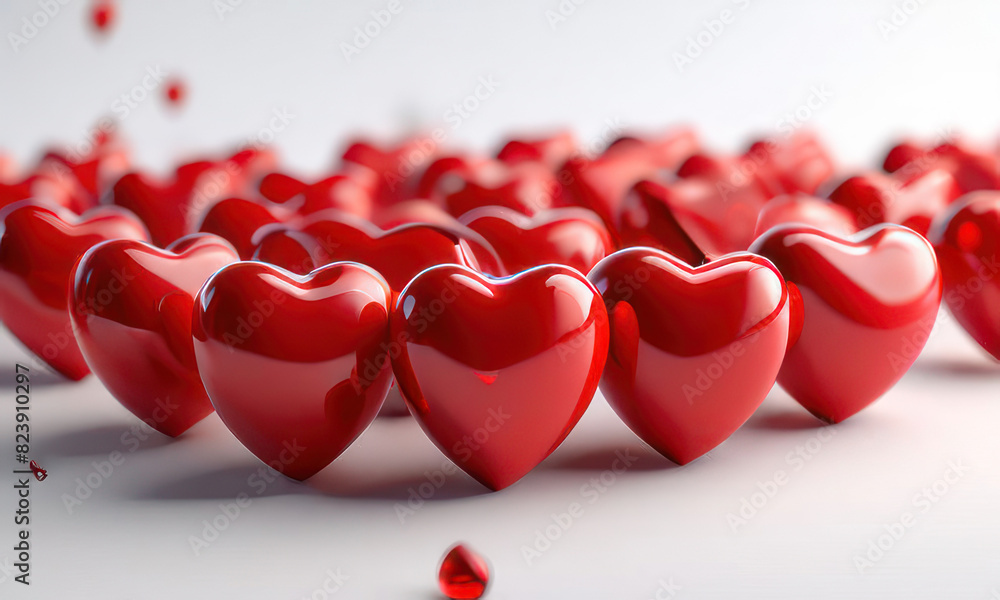 Poster white background with many red hearts all around it with empty space in center