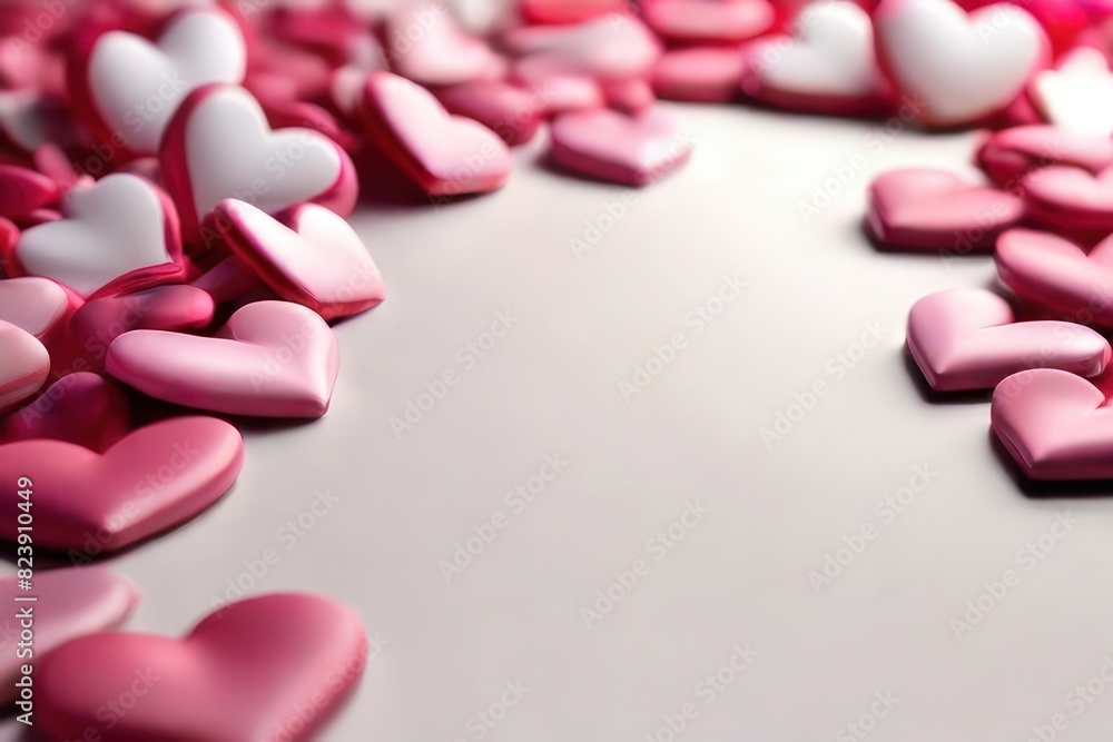 Aufkleber white background with many red hearts all around it with empty space in center