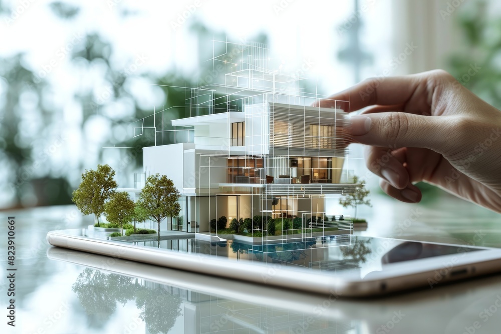 Poster an architect using augmented reality for building design making , ai-generated