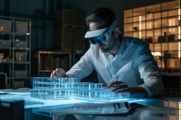 An architect using augmented reality for building design making , AI-generated