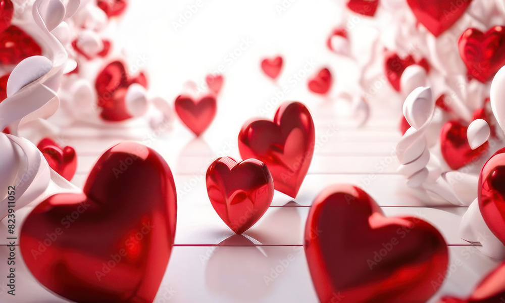 Aufkleber white background with many red hearts all around it with empty space in center